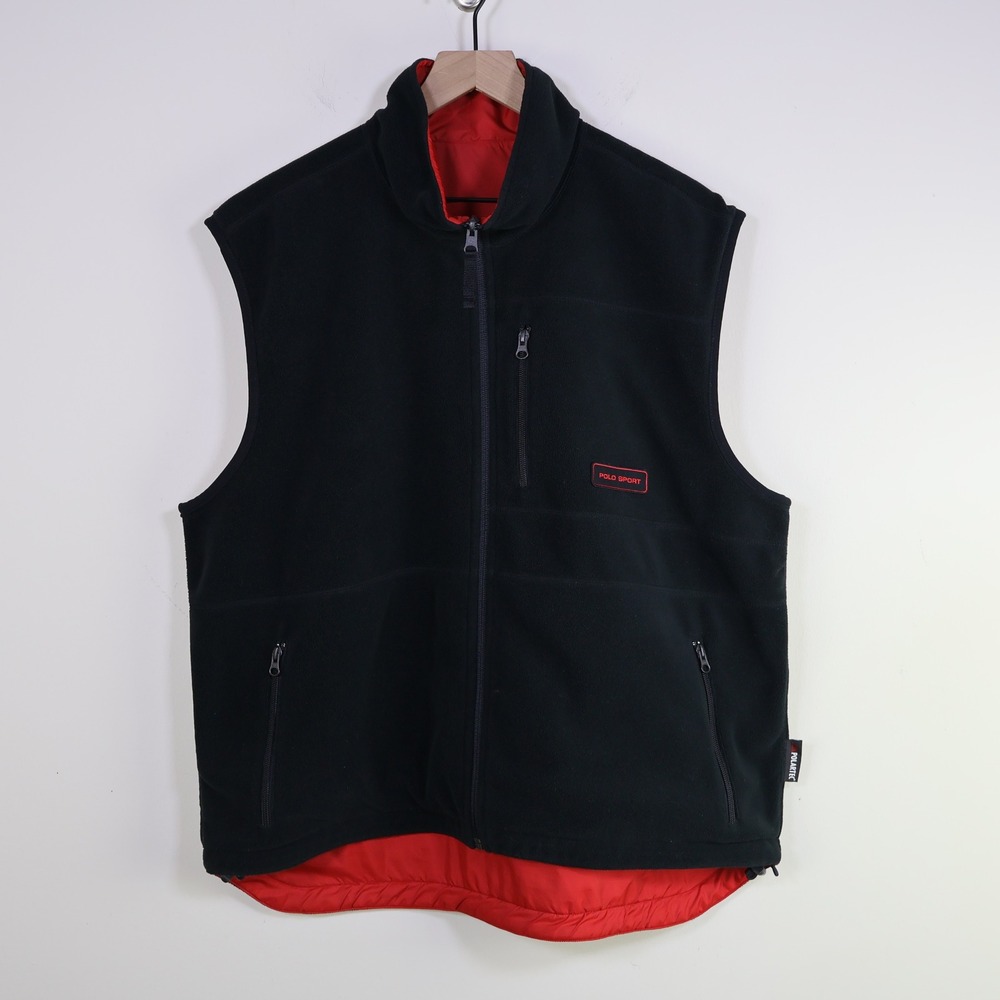 Vintage Polo Sport Ralph Lauren Reversible Polartec Fleece Vest XL Red Black